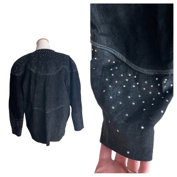 Vintage Suede Jacket/Coat Black Rhinestones Deadstock Y2K/90s Era Rocker Chic - Picture 6 of 11